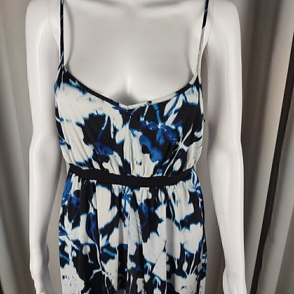 Vera Wang Spaghetti Strapped Emperor Cut Blue Print Elastic Back Dress Size M - Picture 2 of 11